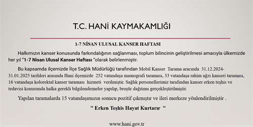 1- 7 Nisan Ulusal Kanser Haftası